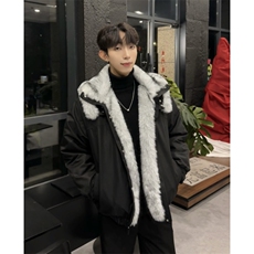 座山雕毛领棉服男冬季十字架贴皮保暖外套宽松情侣棉衣，男装棉衣，星座903-1