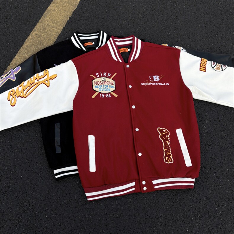 港风秋款男立领皮袖刺绣棒球服夹克外套JK164P70,男装夹克,星座1013-1