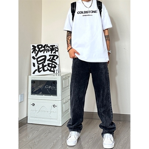 美式牛仔裤大码宽松直筒裤老爹裤长裤A014-K8133-P45控58