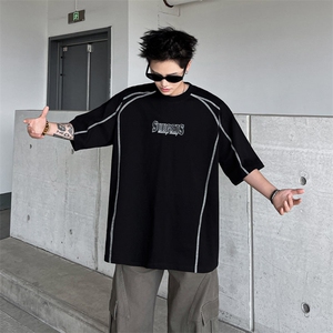 CR0277-P35 美式短袖t恤男夏季新款线条设计感宽松休闲潮流百半袖图片