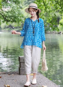【现货】夏季新款 纯苎花上衣+纯亚8分裤图片