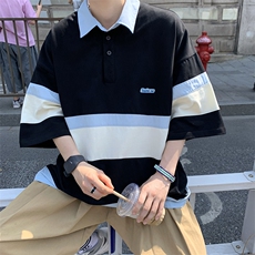 港风拼接撞色Polo衫男夏季半袖T恤韩版潮流短袖T恤T1040-P35，男装T恤，星座512-2