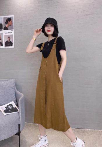 两件套麻料连衣裙，女装连衣裙，依伊贝诺