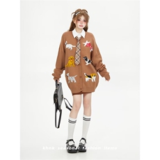 1506-1/ZA7681高品质/P59复古潮牌提花开衫毛衣男宽松情侣慵懒针，男装针织衫/毛衣，星座1506-1
