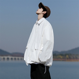 8XL-M春夏廓形衬衫防晒外套特大码多口袋复古慵懒衬衣JK5203/P50图片