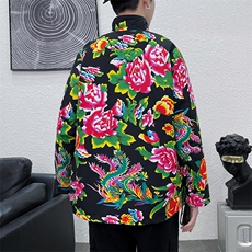 PK01东北大花布汉服春秋男女二人转抖音民族风农家乐年会演出，男装夹克，星座115A(原星座507）
