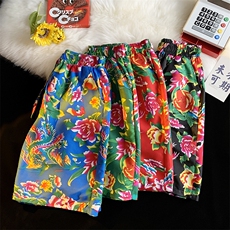 DK2009中性风风男女情侣团队服休闲短裤大花裤沙滩裤东北花，男装牛仔裤，星座115A-1