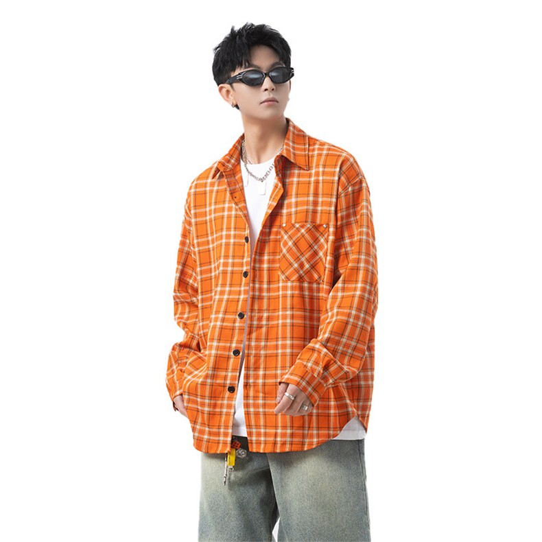 橙色格纹休闲外套长袖衬衫男cp137-特p45,男装衬衫,电商B371