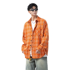橙色格纹休闲外套长袖衬衫男cp137-特p45，男装衬衫，电商B371