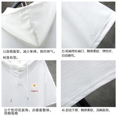 LD54059-P45连帽短袖t恤男大码胖子带帽五分袖中袖展架，男装T恤，电商A040A