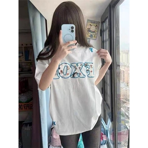 H0598-P35刺绣贴布新款夏季中长款T恤女图片