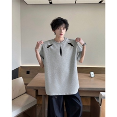 镂空短袖T恤男夏季高级感痞帅重磅正肩垫肩体恤上衣，男装T恤，星座410-6（原星座1304-1）