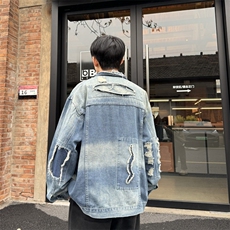 春季时尚复古宽松水洗磨破渐变重工牛仔男夹克外套Jk09-P85控118，男装夹克，星座218-5