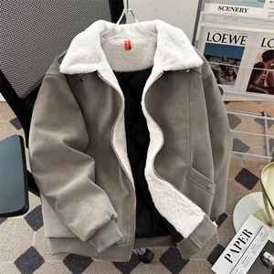 羊羔毛外套男冬2025新款皮毛一体羊羔绒棉服翻领棉衣潮TT1323 P96图片