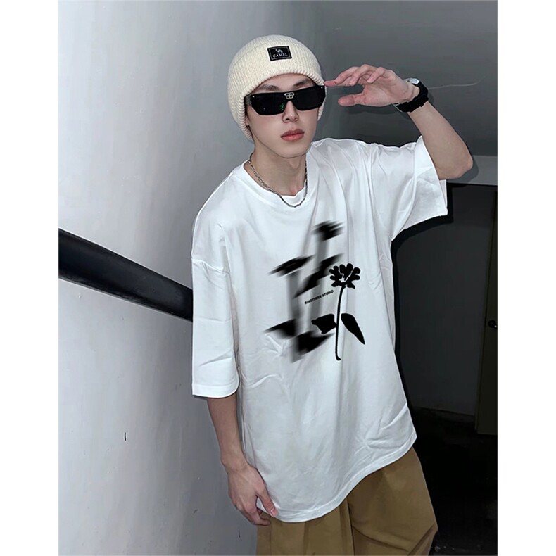 抖音得物供货现货210克宽松纯棉美式潮牌印花落肩袖纯棉T恤AT2135,男装T恤,电商A443