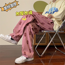 设计感小众灯芯绒裤子男秋冬加绒港风扎染宽松直筒情侣款休闲裤潮，男装休闲裤，星座302B-2