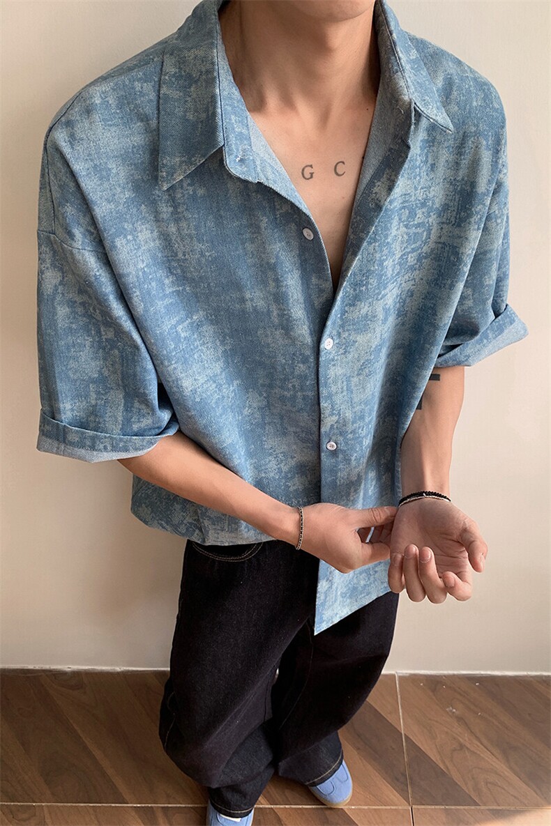 牛仔衬衫男生五分袖中袖牛仔衣KD582-P65,男装衬衫,电商D312-1