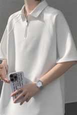 8XL-M半拉链t恤短袖POLO衫男款夏季美式翻领宽松大码半袖DT008P45，男装T恤，电商B312