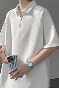 8XL-M半拉链t恤短袖POLO衫男款夏季美式翻领宽松大码半袖DT008P45图片