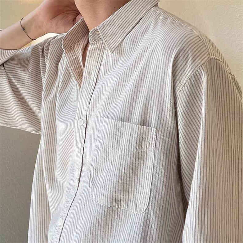 MRCYC条纹衬衫男长袖春秋季高级感痞帅韩系潮流休闲免烫衬衣外套图片