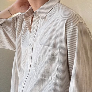 MRCYC条纹衬衫男长袖春秋季高级感痞帅韩系潮流休闲免烫衬衣外套图片