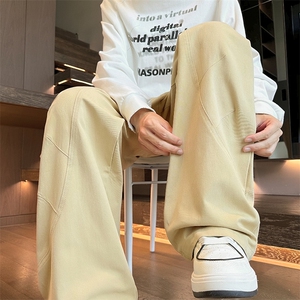褶皱工装裤纯色直筒裤男女同款宽松美式休闲阔腿裤K8672-特价P44图片