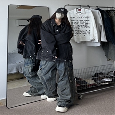 时尚巴黎风朋克铆钉穿孔休闲宽松百搭男牛仔夹克外套JK1104-P108，男装夹克，星座1103-3