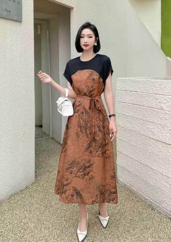 现货，人丝撞色连衣裙，女装连衣裙，迪蔓君翔