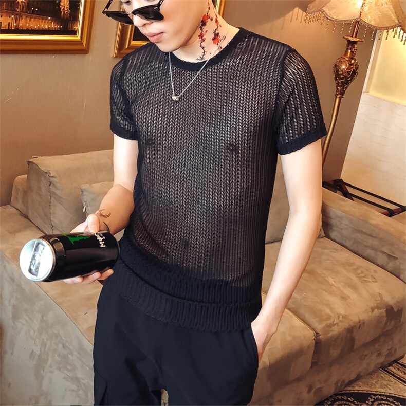 2021硬汉风夏新款英伦男透视短袖韩版修身夜店休闲百搭T恤T50-P35，男装T恤，星座419（原A233）