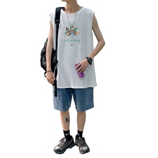 ！港风2023夏季无袖背心男加肥加大码宽松短袖T恤男BX202-P20，男装背心/马甲，电商B371
