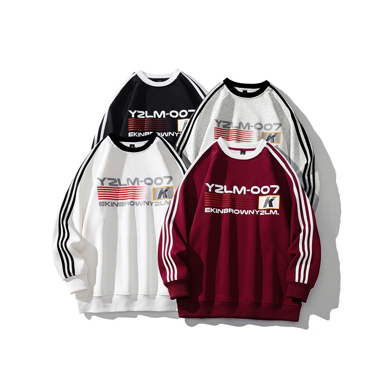 2025白底圆领印花字母图案设计袖子三杠织带潮流卫衣男WY77762P48，男装卫衣，星座227-7