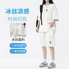 夏季速干短袖女透气吸汗弹力冰丝t恤短裤一套搭配TZ52-特批70，男装休闲套装，星座718