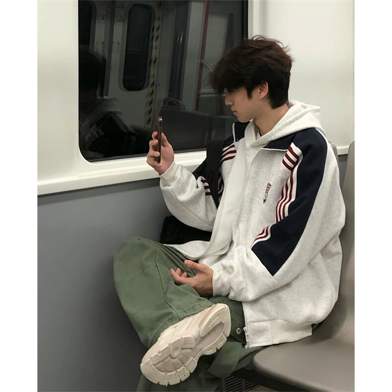 抖音得物秋美式高街重磅结构织带拼接撞色立领卫衣外套ACM4101，女装短外套，电商A443