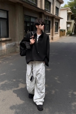 春夏新款小心机深V西装领系带衬衫简约美式时尚衬衫外套特P38，男装西服套装，电商B319