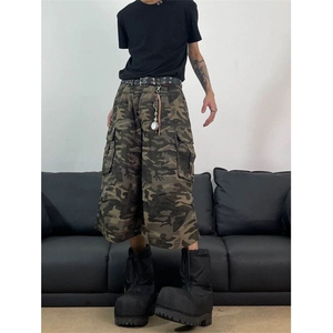 多口袋迷彩工装裤七分裤男女夏季休闲直筒阔腿七分裤短裤 DK01图片