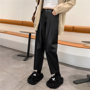 黑色PU皮裤女2024秋冬新款高腰九分气质靴裤休闲裤显瘦百搭直筒裤图片