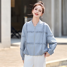 木耳花边棒球服短外套女2025春季新款时尚减龄小个子百搭开衫上衣，女装短外套，木子恋