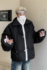 冬PU皮小众光亮面双层加厚宽松棉服立领面包服金属纽扣假两件棉衣，男装棉衣，星座505-2（原电商A260-1)