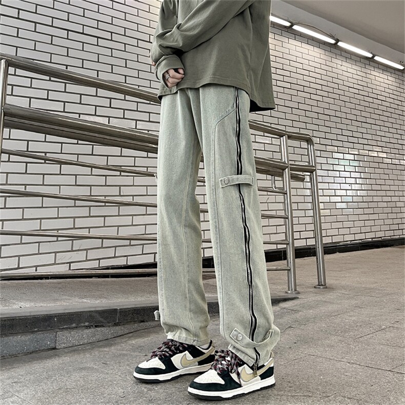 美式高街牛仔裤男韩版潮拉链侧边开衩2024春季ins长裤RK1275-P51,男装牛仔裤,星座412-3