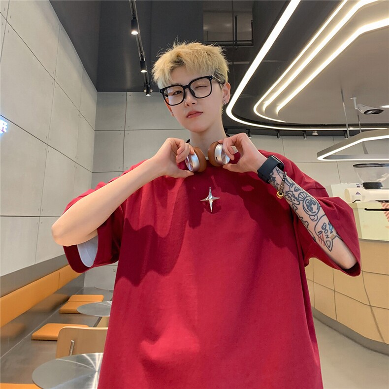 港风可拆卸四芒星多色短袖T恤男DT77783P16块特价：供抖音视频,男装T恤,星座227-7