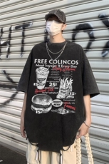 特批2025美式高街纯棉宽松圆领带项链短袖T恤DT358P40控68，男装T恤，电商A247