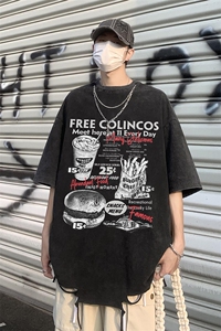 特批2025美式高街 纯棉宽松圆领带项链短袖T恤 DT358 P40控68图片