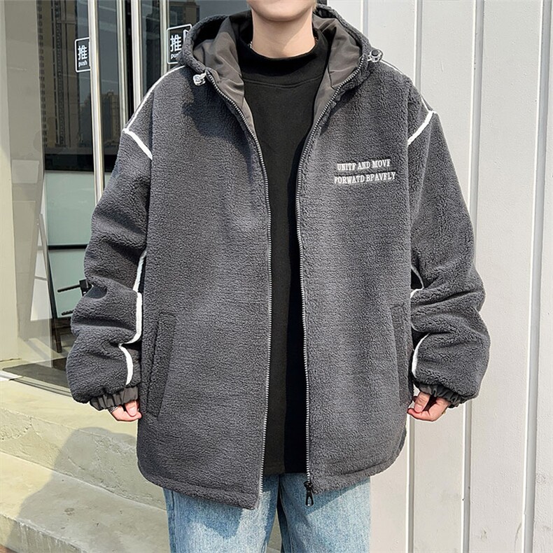 F87-P58 羊羔绒棉衣外套男冬季美式ins潮牌宽松连帽保暖棉衣图片