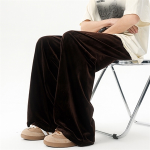 8XL-M 加绒美拉德宽松金丝绒阔腿裤垂感拖地裤K993P55加绒65控78图片