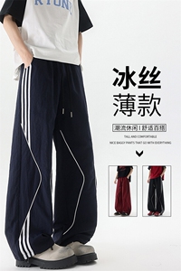 美式高街条纹裤子男夏季冰丝宽松冲锋户外工装伞兵阔腿裤KZ047P55图片