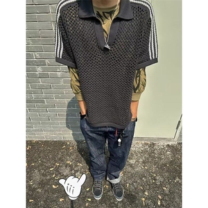 美式镂空网眼纹理针织短袖POLO衫T恤男夏季韩系轻熟风上衣体恤衫图片
