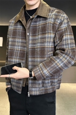 毛呢格子羽绒服男假两件翻领外套保暖上衣标50B317/6535/P225，男装羽绒服，电商B317