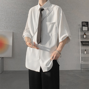 M-8XL领带衬衫短袖特大码垂坠感夏季冰丝外套DK制服衬衣DC5005P45图片
