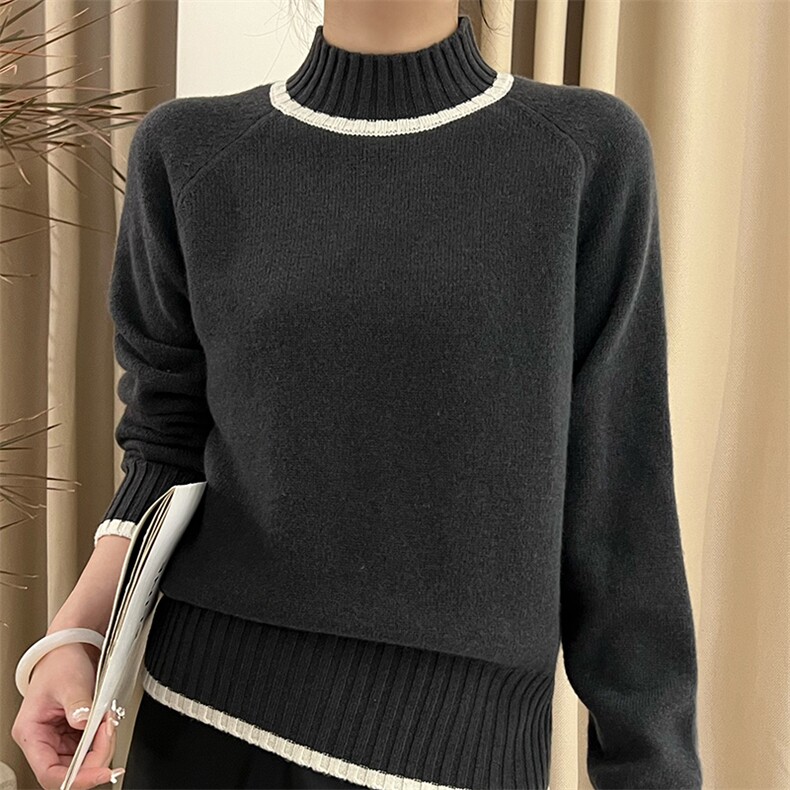 2024秋新款加厚羊毛半高领毛衣女宽松显瘦百搭针织衫，女装羊毛衫，臻纶羊绒