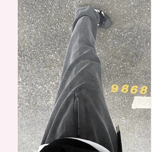 水洗做旧弯刀加绒卫裤男春秋直筒垂感阔腿裤子慵懒风美式休闲长裤图片